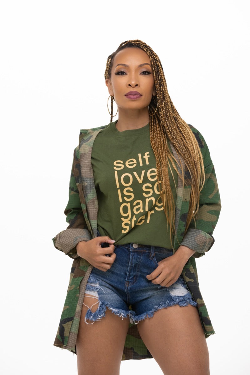 Size Medium $8 Army Green "Self-Love" T-Shirt Sale