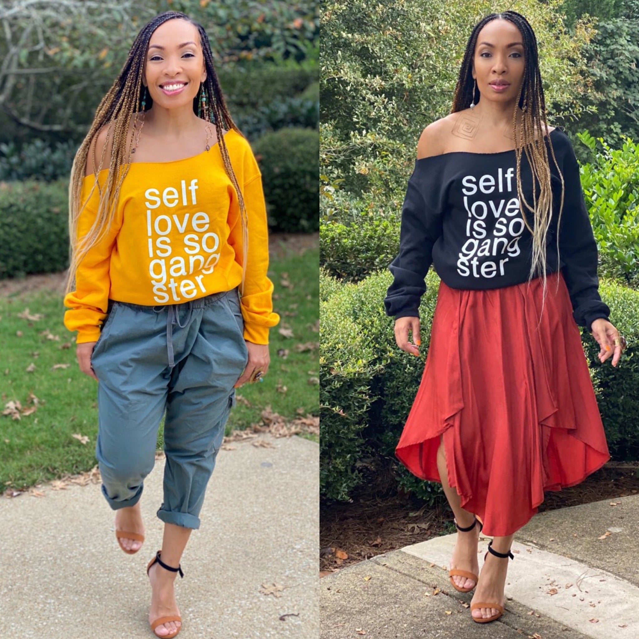 Self Love is so Gangster Off Shoulder Sweaters
